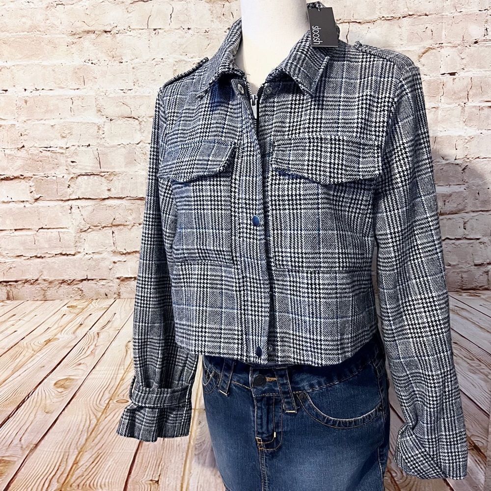 Stoosh plaid houndstooth flannel jacket cropped